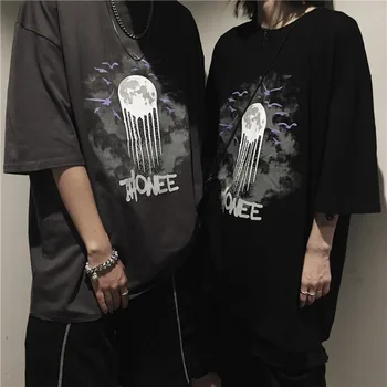 Femei Negru T-shirt Alb de Vara Femei de Vara Noi Desene animate Tricou Streetwear High Street Gri Tipărite Cuplu T Cămașă Femei