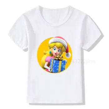 Copii Brad de Crăciun Vesel Mario si Printesa Peach de Imprimare Tricou Copii Haine tricouri Băiat și Fată de Craciun-Cadou Tricou Copil