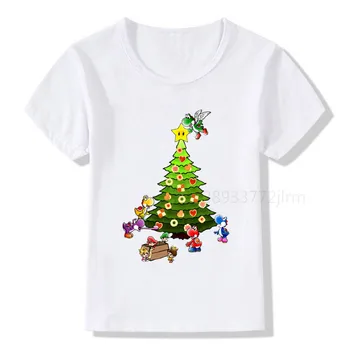 Copii Brad de Crăciun Vesel Mario si Printesa Peach de Imprimare Tricou Copii Haine tricouri Băiat și Fată de Craciun-Cadou Tricou Copil