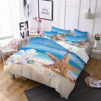 HELENGILI 3D set de lenjerie de Pat Stea de mare de Imprimare Carpetă acopere stabilit realiste, lenjerii de pat, cu fata de perna pat set Textile acasă #2-05