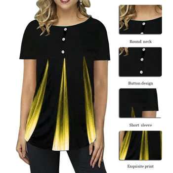 Femei Tricou de Imprimare Bluza Plus Dimensiune 5XL Primăvară Top 3/4 Butonul Maneci Scurte Elasticitatea Lipitură de sex Feminin Bluza Casual Bluza