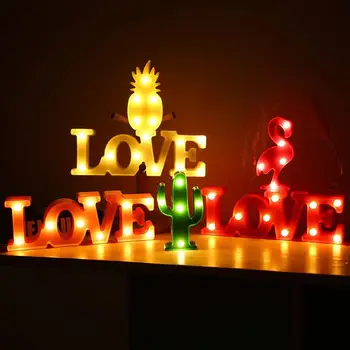 Romantic DRAGOSTE 3D LED Scrisoare Semn Lumina de Noapte Marquee Lampă de Masă Ananas/Flamingo/Cactus de Modelare, Lumina de Noapte Pentru Decor Nunta