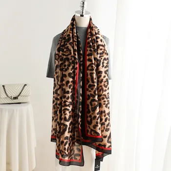 2018 Femei Lucury Brand Leopard Dot Eșarfă de Mătase Imprimare Doamnelor Moale Șaluri și Împachetări Pashmina Bandană Femeie Hijab Foulard 180*90Cm