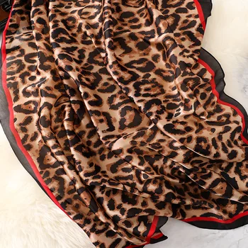 2018 Femei Lucury Brand Leopard Dot Eșarfă de Mătase Imprimare Doamnelor Moale Șaluri și Împachetări Pashmina Bandană Femeie Hijab Foulard 180*90Cm