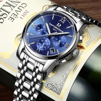 ONTHEEDGE Mens Ceasuri de Top de Brand de Lux de Afaceri Cuarț Ceas pentru Bărbați din Oțel Albastru Fata rezistent la apă, Cronograf Relogio Masculino