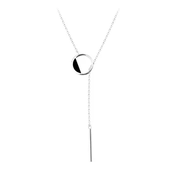 Argint 925 Negru Șirag de mărgele Rotunde Lung coreea Colier Creativ Elegant Link-ul Lanț de Bijuterii de Nunta Pentru Femei dz624