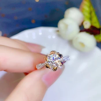 Moda flori de stil trosnituri moissanite inel pentru femei bijuterii logodna ring925 argint placat cu aur inel cadou