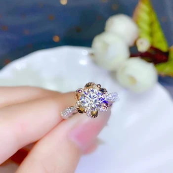 Moda flori de stil trosnituri moissanite inel pentru femei bijuterii logodna ring925 argint placat cu aur inel cadou