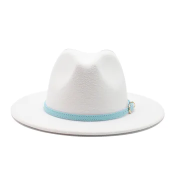 Femei Bărbați De Lână Pălărie Fedora Cu Piele Domn Doamna Eleganta De Toamna Si Iarna Margine Largă De Jazz Biserica Panama Sombrero Capac
