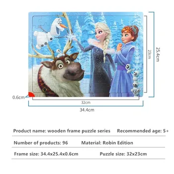 Rama din lemn Puzzle Disney de Desene animate Ice Zăpadă/printesa Devreme Jucării Educative pentru Copii de 96 de Piese