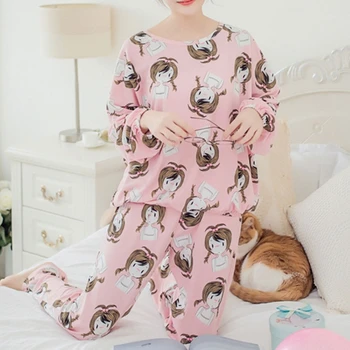 Femei cu Maneci Lungi Set de Pijama de Desene animate de Imprimare Sleepwear Acasă Haine de Toamna Drăguț JUN14