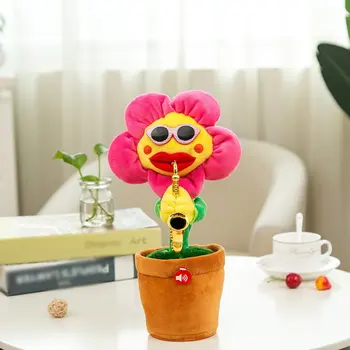 Cântă Floarea Soarelui Vibrato Încântătoare de Flori Jucărie de Pluș USB Alimentat de Floarea-soarelui Dans Saxofon Jucărie Decor