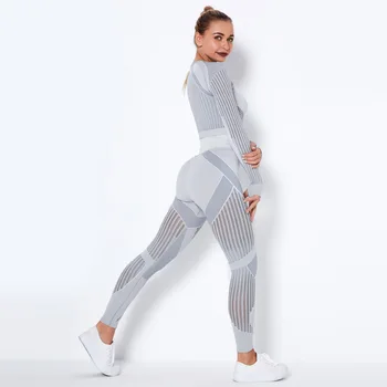 2 Bucăți de Gimnastică Set Haine de Antrenament pentru Femei Tubulare fără Sudură de Yoga, Set Sport Costume Femei cu Maneci Lungi de Antrenament Costum Jambiere