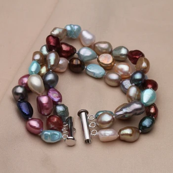 Real Perle Naturale Bratari Pentru Femei,De Culoare Multi De Apă Dulce Pearl Brățară Bijuterii Fata Moda Cadou De Ziua Trei Rânduri