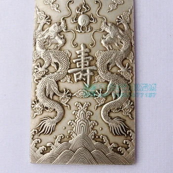 Chineză tibet Argint Lingouri thanka Fengshui Ssangyong e sărbătoare longevitate statuie amuleta Talie tag, atârnă de metal artizanat
