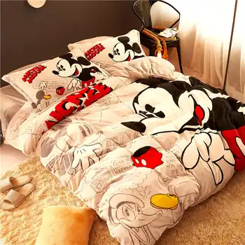 Disney flanel de lână Mickey Mouse fular set de lenjerie de pat queen-size husă de pilotă twin Copii 3d complet de lenjerie de pat moale plapumă Fete