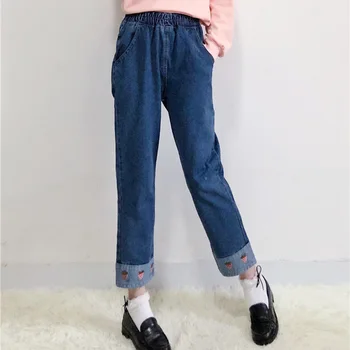 Blugi Femei Capsuni Imprimate Mozaic Harajuku Elastic Talie Înaltă Glezna-lungime Jean Femme Femei coreeană Stil Kawaii petrecere a timpului Liber