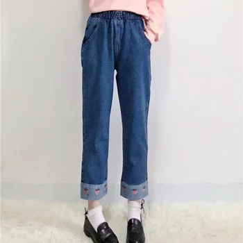 Blugi Femei Capsuni Imprimate Mozaic Harajuku Elastic Talie Înaltă Glezna-lungime Jean Femme Femei coreeană Stil Kawaii petrecere a timpului Liber