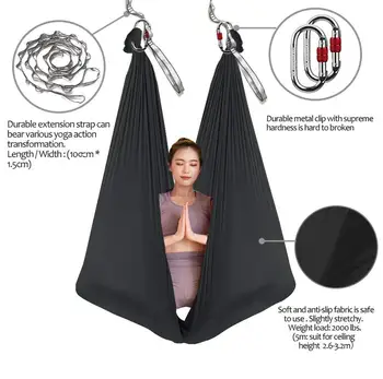 5*2.8 m Aerial Yoga Hamac de Fitness Yoga Stretch Anti-Gravitație Leagăn Sling Inversiune Curele Includ Daisy Chain/Carabină