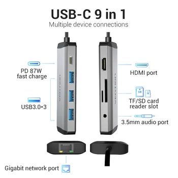 Intervenție C HUB USB Tip C La HDMI, HUB USB 3.0 thunderbolt 3 RJ45 Adaptor pentru MacBook Samsung S8/S9 Huawei P30 Pro usb-adaptor de c
