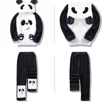 Iarna Cald Cuplu Set de Pijama din Catifea pentru Femei Barbati Set Pijama de Flanel Îngroșat Hanorac Animal de Catifea Panda Sleepwear
