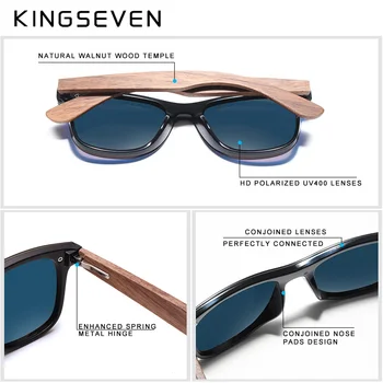KINGSEVEN Manual Polarizate Lemn de Nuc ochelari de Soare UV400 Moda Barbati Femei Brand Design Colorat Ochelari de Soare Oglindă Nuante