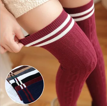 Noi 1Pair Japonia Stil Drăguț Ciorapi cu Dungi, cu Femeile Cald Ciorap Lung Bumbac Coapsei Pentru Doamne Mare Pe Genunchi Ciorapi