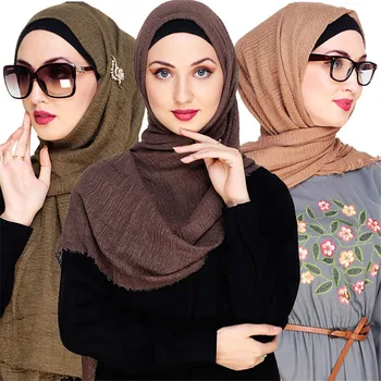 2020 Femeile Musulmane Încrețite Hijab Solidă Bumbac Vălului Islamic Instant Șal femme musulmani foulard Arabe Înfășurați Cap Eșarfe