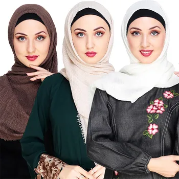 2020 Femeile Musulmane Încrețite Hijab Solidă Bumbac Vălului Islamic Instant Șal femme musulmani foulard Arabe Înfășurați Cap Eșarfe