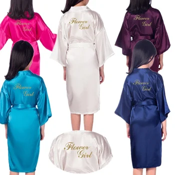 Fata De Flori De Aur Scrisoare Robe Solide Din Satin De Mătase Copii Kimono Copii Halate De Baie Cămașă De Noapte De Petrecere Spa Sleepwear L4