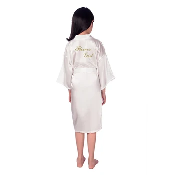 Fata De Flori De Aur Scrisoare Robe Solide Din Satin De Mătase Copii Kimono Copii Halate De Baie Cămașă De Noapte De Petrecere Spa Sleepwear L4