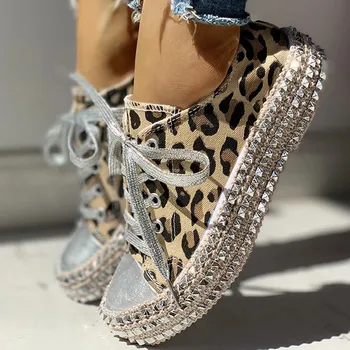 Sexy Leopard High Top Adidași De Moda Pentru Femei Marginita Nit Apartamente Panza Pantofi Femei Toamna Platforma Doamnelor Pantofi Casual