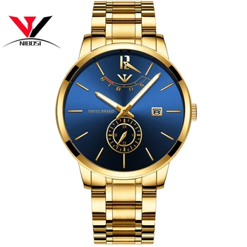 NIBOSI Ceas de Aur pentru Bărbați Brand de Lux 2019 Moda Cuarț Ceas de mână rezistent la apă Casual sex Masculin Ceas din Oțel Inoxidabil Relogio Masculino