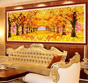 Aur Copac landscpae diamant mozaic autocolante de perete 3d diamond pictura Chineză imagine diamant broderie stras complet nou