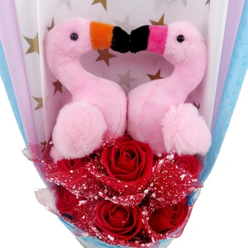 Flamingo pluș umplute papusa de desene animate buchet de flori, o cutie-cadou de Crăciun creative Ziua de nastere cadouri de Ziua Îndrăgostiților