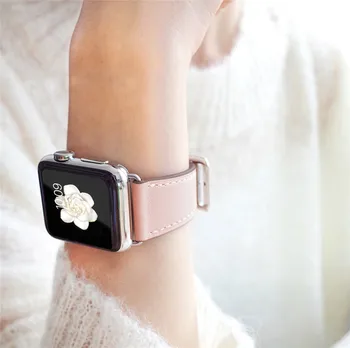 Din Piele Trupa Brățară de Link-ul pentru Apple Watch 4 Benzi de 44mm 40mm femei Curea de mână pentru iWatch serie 1/2/3 38mm 42mm roz