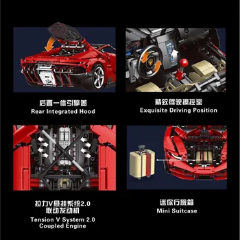 Technic Serie Centenario 1:8 Hyper Roșu Clasic Vacii Nebune K1-1B Cărămizi Super Curse de masini Sport Model de Masina Blocuri 3874 BUC