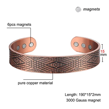 Cupru Magnetic Cuff Brățară 6 Magneți de Sănătate Echilibru Magnetice Brățară Bratari pentru Barbati/ Femei Reglabil Brățară Bijuterii 2020