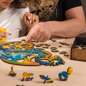 2021 Nou Puzzle din Lemn pentru Adulți Copii Lemn Meserii DIY Animal în Formă de Cadou de Craciun din lemn jigsaw puzzle Naiba Dificultate
