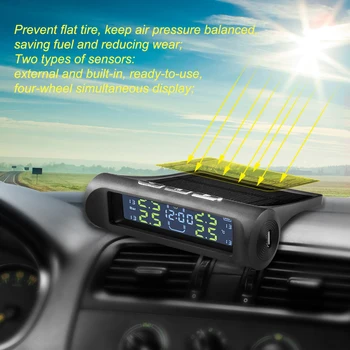 O-01D 2 in 1 Masina Solare TPMS Ceas cu Display LCD Auto Pneu Presiune de Monitorizare a Temperaturii, Sistem de Alarma cu 4 Senzori