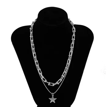 Salircon Kpop din Oțel Inoxidabil Forma de U Colier de Lanț pentru Femei Goth Subțire Stele Pandantiv Cravată Colier Estetice Bijuterii Cadou
