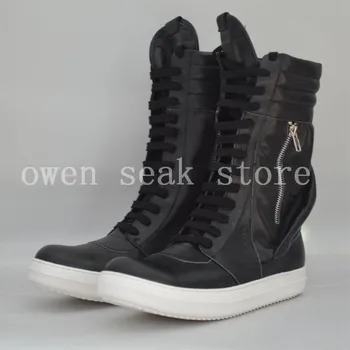Owen Bolnav Barbati Pantofi De Înaltă Glezna Lux Formatori Din Piele De Iarnă Cizme Dantela-Up Casual Sneaker De Brand, Zip Plat Pantofi Negri