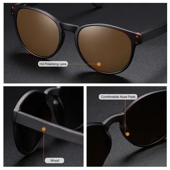 KITHDIA Polarizat ochelari de Soare Barbati Femei S5091 Brand de ochelari de Soare din Lemn Femei cadru Rotund Clasic de ochelari de Soare