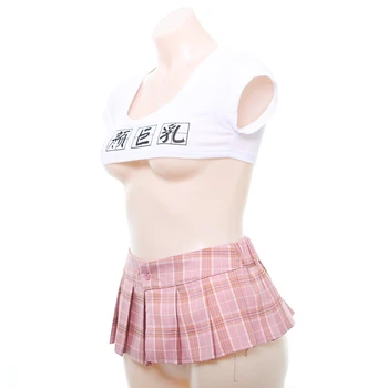 Sexy Femei Stil Japonez Fusta a-line Mini Extra Scurt ShirtSet Fierbinte Fată Subțire, Plat Sân Drăguț Îmbrăcăminte Transparentă din bumbac făcut