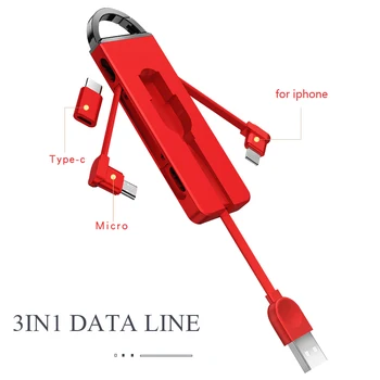 Oatsbasf 3 În 1 Cablu Usb de Tip C Cablu de încărcare pentru IPhone X XS 7 Breloc Ascunse Cablu de Încărcare pentru Xiaomi redmi nota 7