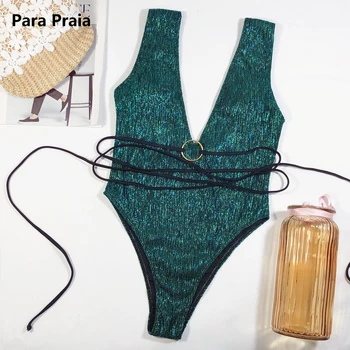 Para Praia V-gât Adânc O singură Bucată de costume de Baie Femei Bikini Verde 2020 Sexy Costume de baie pentru Femei Inel Monokini Costum de baie Pentru Femei