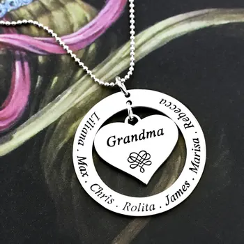 En-gros Gravate Dragoste Colier Inima Circle Pandantiv Colier pentru Bunica Nume de Familie Bijuterii de Argint Sterling