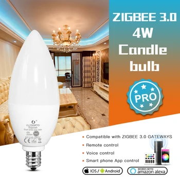GLEDOPTO ZigBee 3.0 RGB+CCT Smart Candle Bec Pro 4W E12/E14 App/Voce/RF Activitatea de Control Cu Amazon Echo Plus Alexa 2000K-6500K