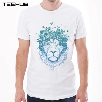 Noi Sosiri de Flori Leu Bărbați Moda T-Shirt Blue Lion Imprimate Tricou Maneca Scurta O-Gât Topuri Amuzant Animal Tee