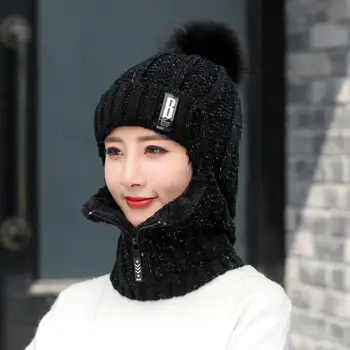 Lână Tricotate Pălărie Fată, Pălărie de Schi Femei Vânt de Iarnă în aer liber Tricot Gros de Cald Siamezi Eșarfă Cald în aer liber, Călărie Set Cadou